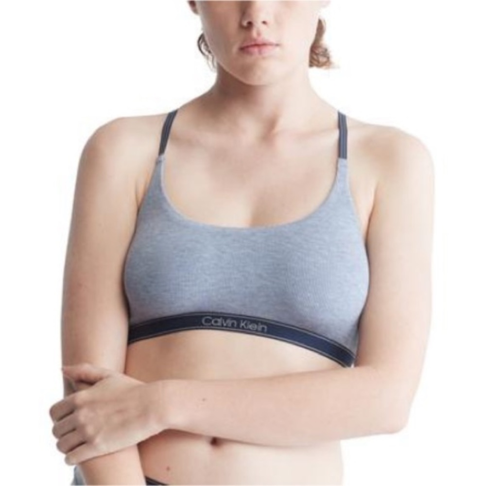 NWT! Calvin Klein Women's Pure Ribbed Unlined Bralette - Blue Chambray Heather